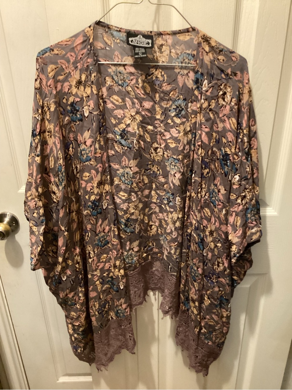 Angie Floral Open Front Kimono - Mauve Pink Blue